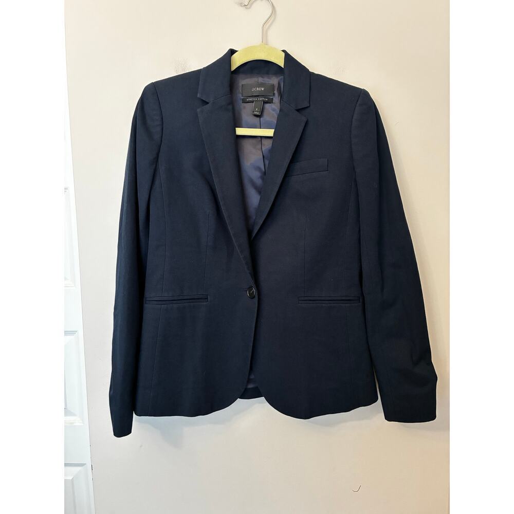 J Crew Women's Blazer Stretch Cotton Navy Blue One Button Size 2